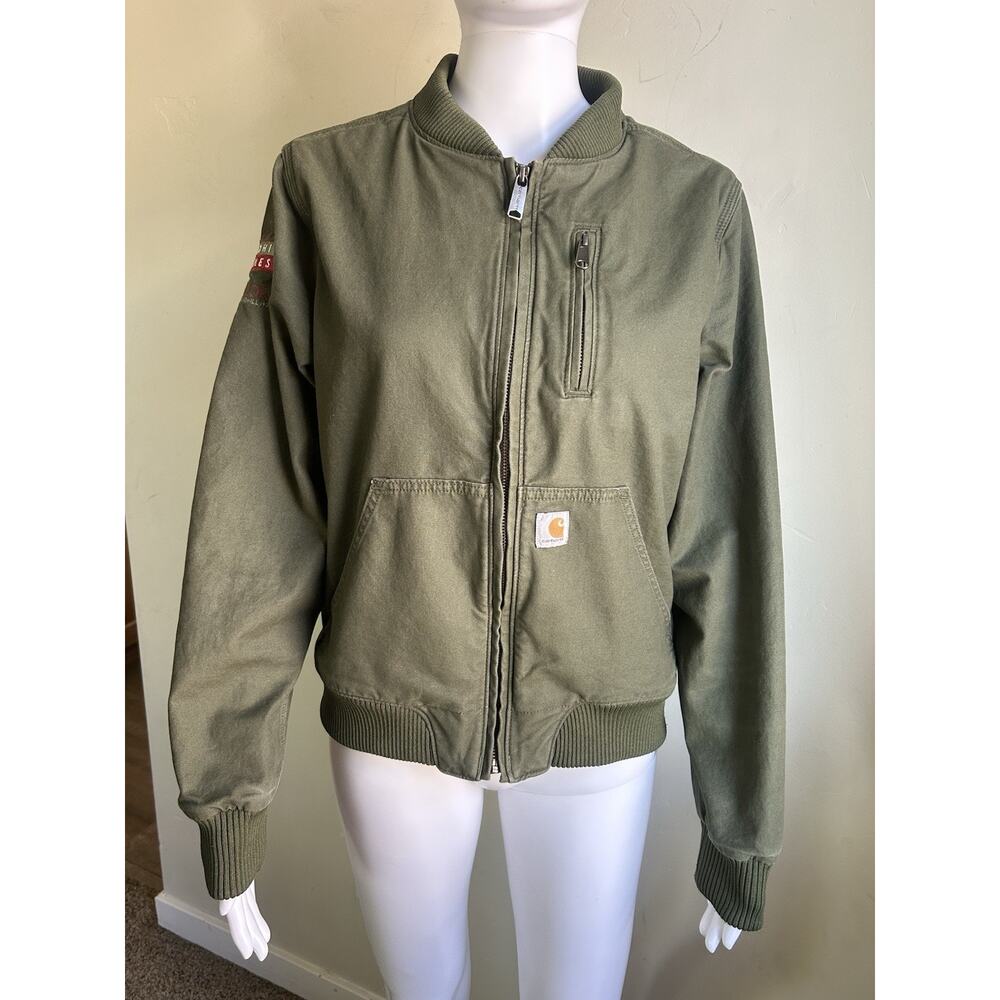 Carhartt Crawford Bomber Jacket Womens M Green Canvas Relaxed Fit OJ2524-W - Picture 16 of 16